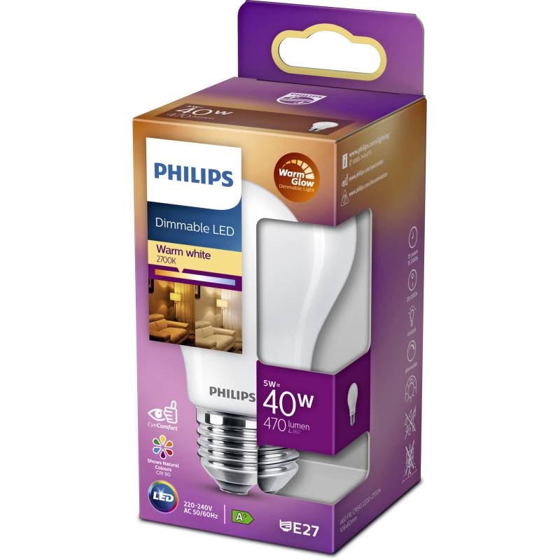 PHILIPS LED E27 3,4W GLAS DÆMPBAR